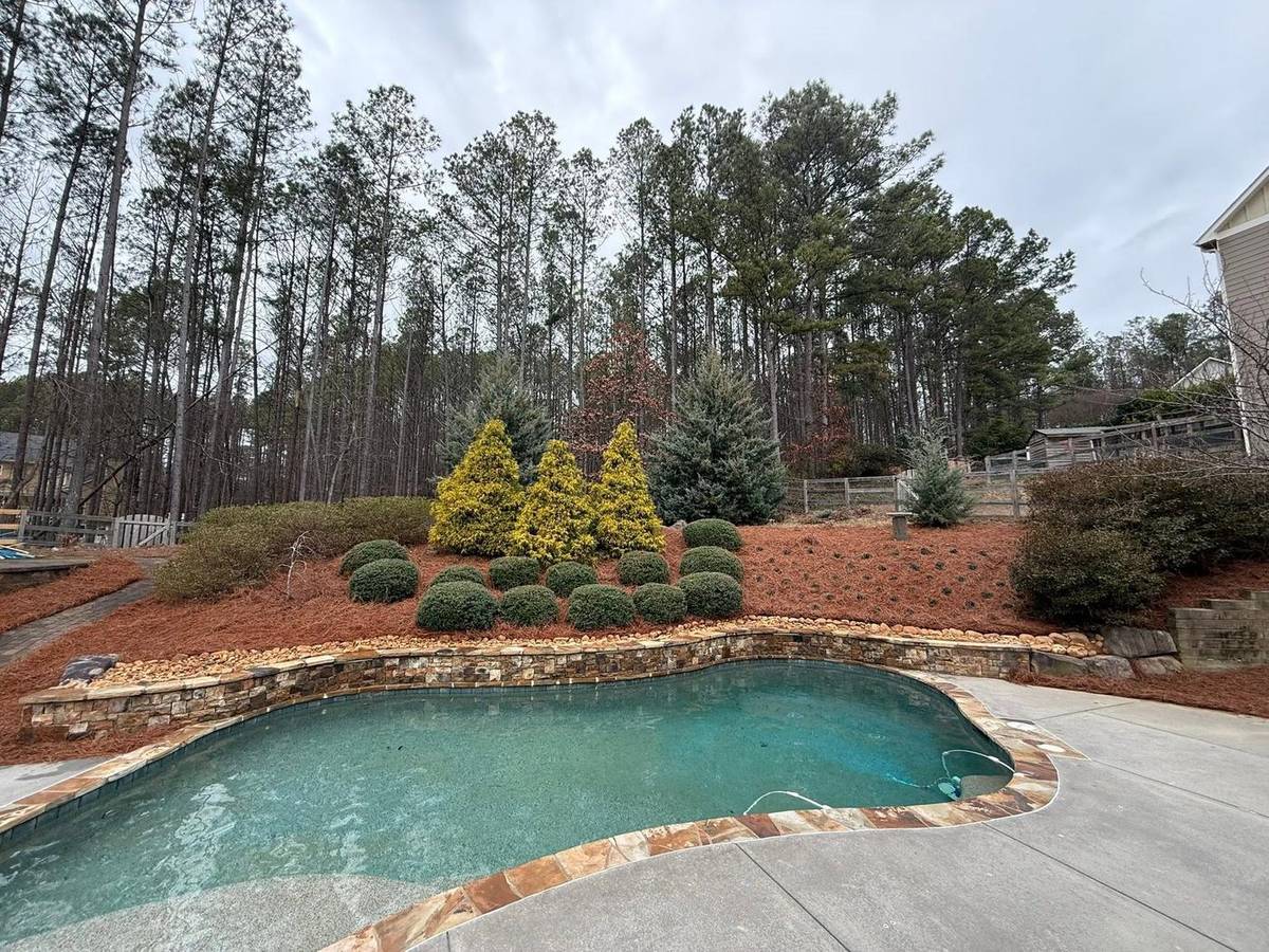 Completed landscaping on a wooded Paulding County property